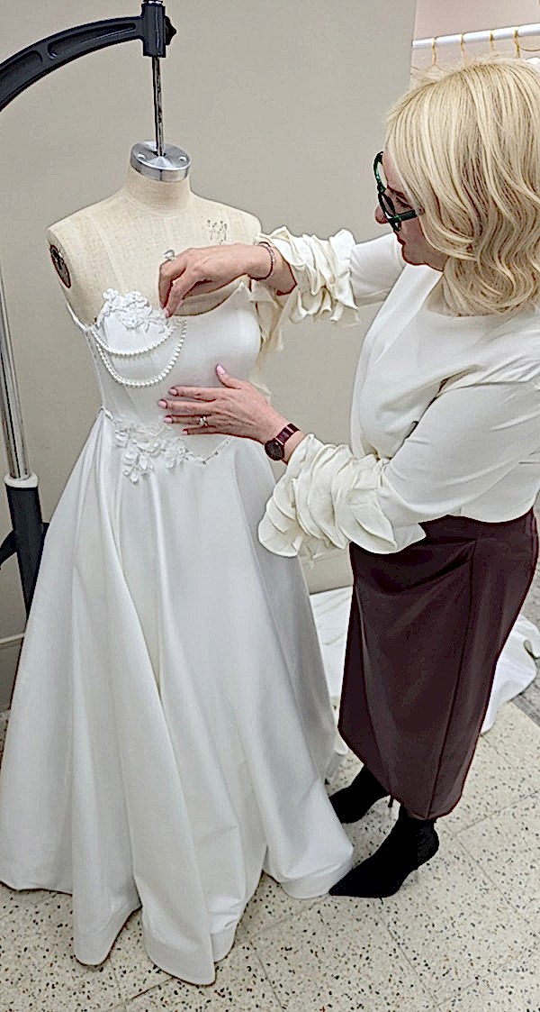 Wearing bridal dress at Laima Bridal.